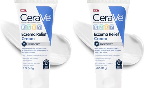 Image of CeraVe Baby Eczema Relief Cream,1% Colloidal Oatmeal Cream with Vitamin E & Ceramides,Soothes & Calms Itchy Skin,Developed with Pediatric Dermatologist,Fragrance Free,5oz,(Pack of 2)