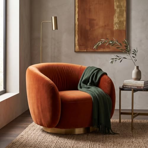 Image of Kingsman Furnitures Brok Swivel Luxury Accent Arm Chair 360 Degree Rotatable Sofa for Home | Bedroom, Living & Drawing Room | Ultra Soft and Comfortable for Lounge (Burnt Orange, Non-Swivel)
