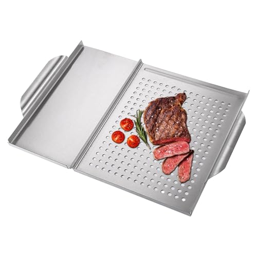 Topper para parrilla de barbacoa, Topper para parrilla de acero inoxidable | Cestas para asar con agujeros y asas,Bandeja resistente a la corrosión resistente de la parrilla del Bbq del acero inoxidab