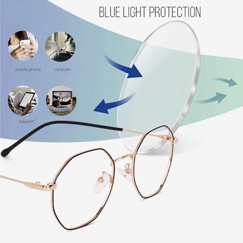 Image of Hexagonal Shape Blue Cut Antiglare Zero Power Computer Eyeglasses For Men And Women | Blue Light Filtering Glasses For Computer And Mobile Use | 100% UV Protection