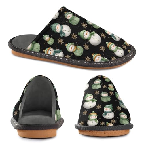 Slippers for Women Green Snowman with Golden Snowflakes Soft Winter Warm Shoes Indoor Outdoor Non-Slip House Travel Slippers4