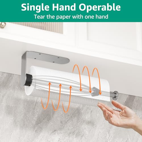 Image of Mbillion Under Cabinet Paper Towel Holder for Kitchen, RV & Camper - Waterproof, Anti-Rust Wall Mount with No Drill Installation, 5.71 inch Compact Design (Brushed Silver)