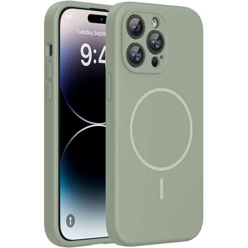 Image of Miracase Magnetic for iPhone 14 Pro Max Case, [Soft Anti-Scratch Microfiber Lining], Compatible with MagSafe, Silicone Shockproof Protection Phone Case for iPhone 14 Pro Max,Patina Green