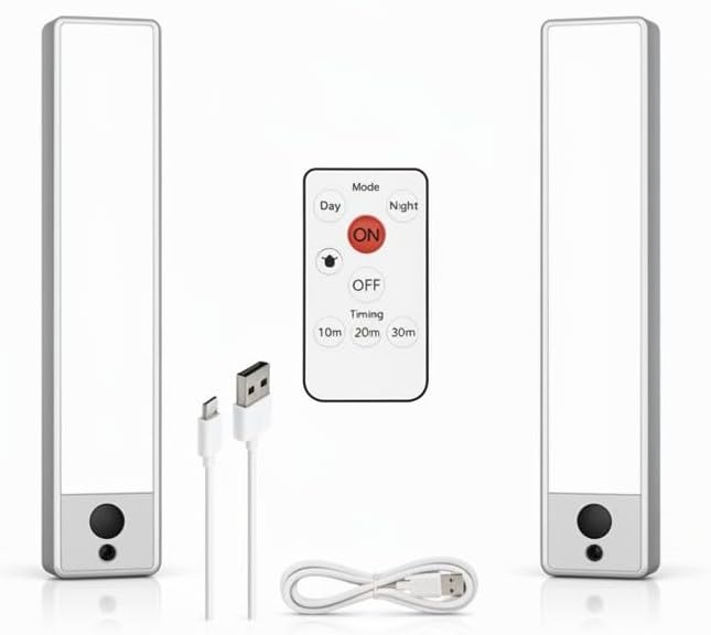 Quick Sense Motion Sensor LED Cabinet Light, Wireless Rechargeable Under Cabinet Lighting with Remote Control, Battery Operated, 2-Pack-image-15