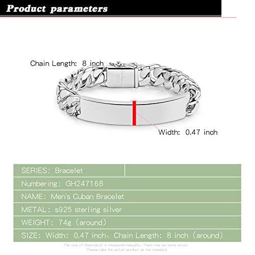 Pulsera Hombre Cadena Cubana Plata 925 12MM 8 pulgadas miniatura 3