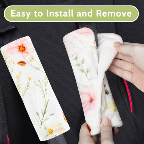 Image of Carseat Strap Covers for Babies, Soft Seatbelt Covers for Kids, Reversible Baby Car Seat Strap Covers, Size: 6.5 x 6.5 inch, for Baby Car Seat, Stroller, Swing, High Chair, Colourful Flowers