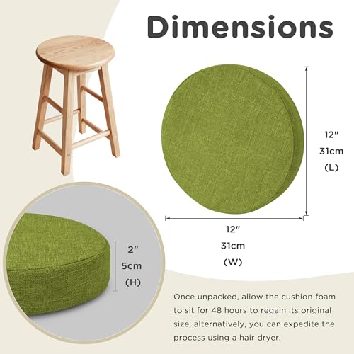 Image of AddGrace Round Bar Stool Cushions 4 Pack Bar Stool Seat Cushion Non Slip Round Chair Pads with Removable and Washable Cover 12x12 Inch Green