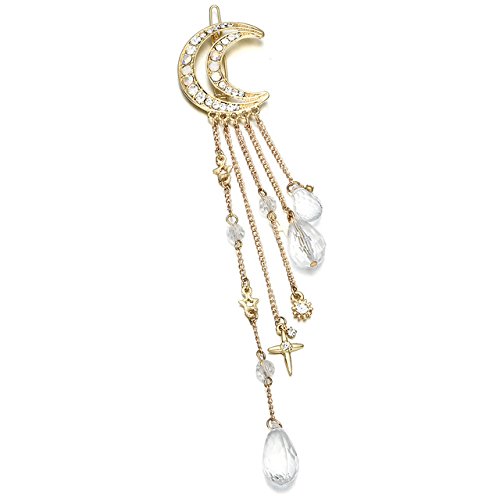 Jiaqee Vintage Bridal Crystal Moon Hair Clip Tassels Long Hair Accessories For Women and Girls Gold