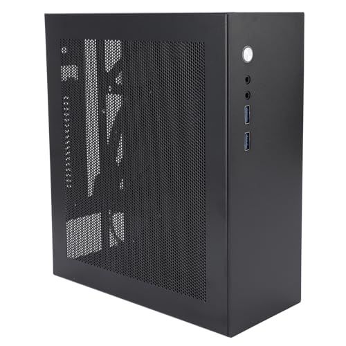 Gabinete compacto para PC, cubierta de malla perforada para disipación térmica eficiente, compatible con placa base Mini-ITX, soporte horizontal para uso doméstico miniatura 3