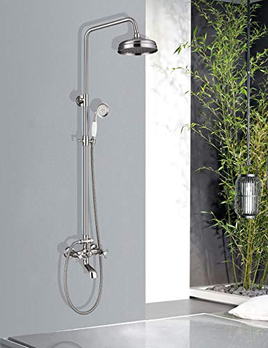 Rozin Brushed Nickel Bathtub Shower Faucet System 8-inch Rainfall Showerhead + Handheld Spray Wall Mounted - Thumbnail 3