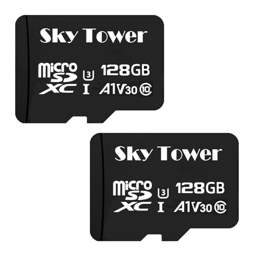 Sky Tower Ultra microSDXC microSDHC UHS-I �������[�J�[�h �A�_�v�^�[�t�� [�V�o�[�W����] �t���b�V���������[�J�[�h - �ő�100MB/�b�AU1�AClass10�AV10�AA1�A����TF�J�[�h (128GB Mic