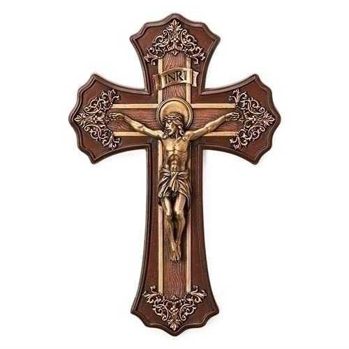 Joseph's Studio By Roman, Cross And Crucifix Collection, 10.25"H Victorian Oak/Gold, Home Décor, Devout Gift, Prayerful Inspiration (1X6X10) #TOP6