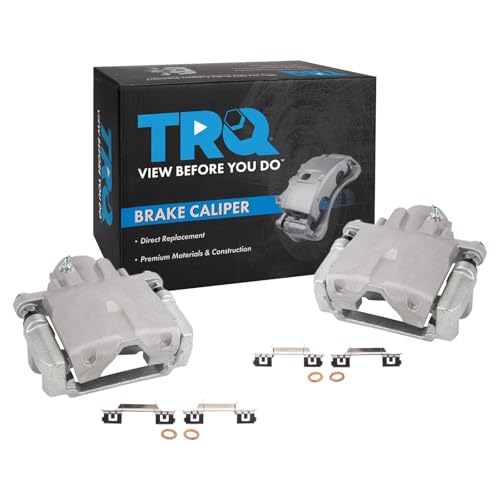 Image of TRQ Rear Driver and Passenger Side Brake Caliper Set Caliper Brackets Compatible with 04-09 Cadillac SRX