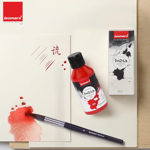 Image of Isomars India Waterproof Drawing Ink Red 100ml | Professional Artist Ink for Illustration, Calligraphy, Airbrush, Canvas, Fabric, Wood, Paper & Technical Drawing