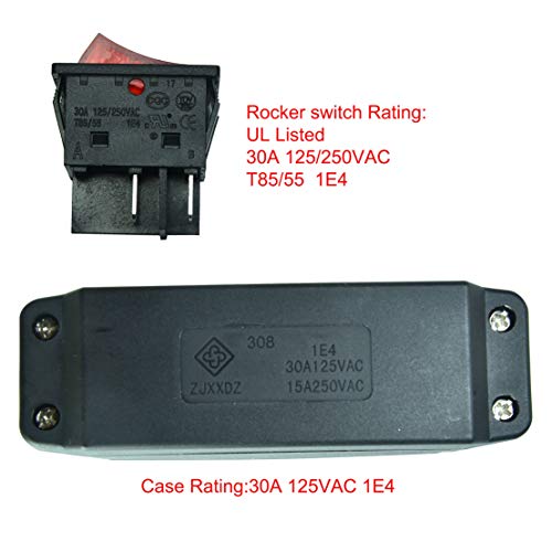 FILSHU 30A 125VAC Inline Cord Switch Black Inline ON/Off Rocker Button with Red Indicator Light - Thumbnail 5