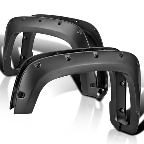 Spec-D Tuning 4PC Front + Rear Smooth Black Rivet Bolt-On Pocket Style Fender Flares Compatible with 2020-2024 Chevy Silverado 2500HD 3500HD