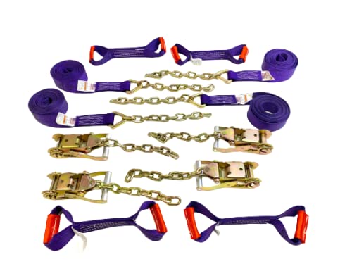 8 Point Heavy Duty Purple Diamond Weave 18' Strap Kit for Rollback/Flatbed Tie Downs with 12