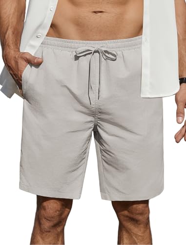 COOFANDY Men's Walking,Golf,Cycling,Running Beach Shorts, Casual Drawstring with Elastic Waist,Light Grey,Large