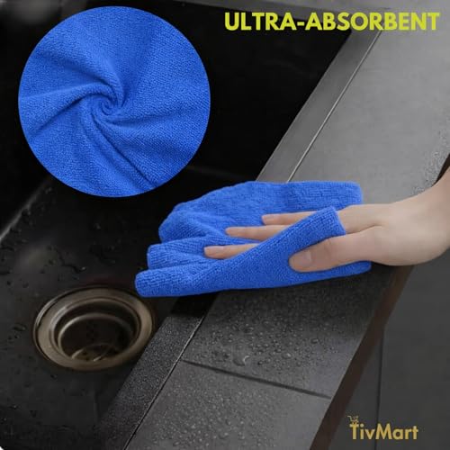 Image of TivMart Microfiber Cleaning Cloth roll | Tear-Away Sheets 10x10 in | Reusable Washable lint-Free Towels for Kitchen car Office | Ultra Absorbent 180 GSM | Blue Pack of 10