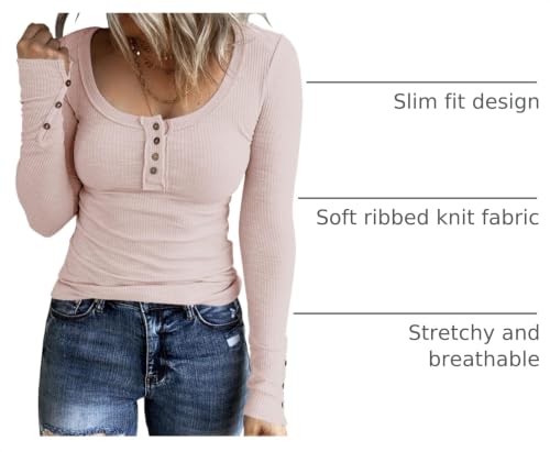 Image of KINLONSAIR Women Long Sleeve Henley Shirts Scoop Neck T-shirt Basic Tops