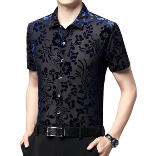 Chemise jacquard homme légère anti-transpiration col rabattable haut de fête