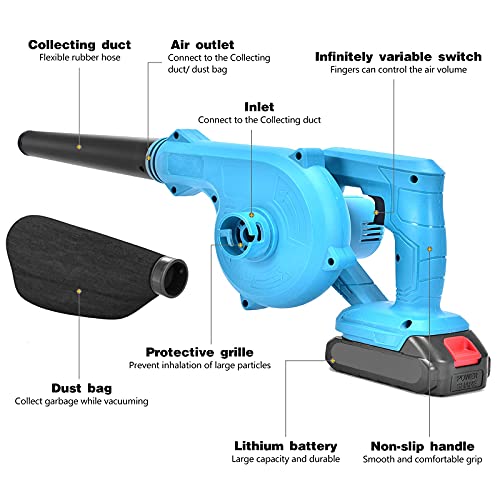 Timstono Cordless Leaf Blower,2 In 1 Electric Handheld Sweeper/Vacuum 20V 2.0Ah Lithium Battery(2Pcs) And Charger For Leaf Blowing,Clearing Dust & Small Trash,Can,Host,Hard To Clean Corner #TOP2