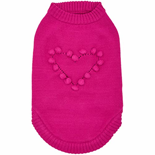 Blueberry Pet 2023 New Heart Dog Sweater Valentine’s Day Clothes for Small Girl Dogs, Hot Pink Pullover Crewneck Holiday Apparel, Back Length 12”