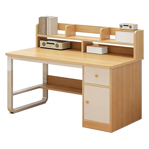 XNKLPY Mesa Escritorio con Cajones y Estante Superior, Escritorio para Ordenador con Armario de Almacenamiento, Mesa de Trabajo para Estudiar y Escribir, Mesa de Oficina de Madera A 100cm