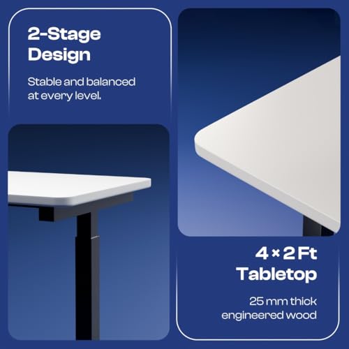 Image of Vergo Move M1 Manual Height Adjustable Table, Standing Desk for Work from Home, Hand Crank Office Table with 2 Stages, 80 Kg Load, 2 Year Warranty, (White, 1200 x 600mm / 25mm Thick)