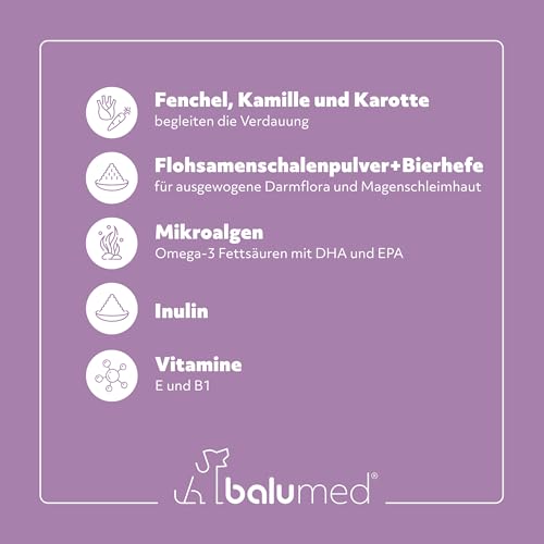 balumed® Snacks Magen+Darm hochkonzentriert mit Fenchelsamen & Flohsamenschalen für Hund, Leckerli mit Präbiotika, Postbiotika, Kamillenblüten, Bierhefe, Omega-3, Vitamine E + B1, 325 g