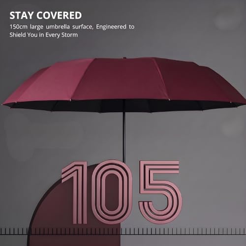 Image of STAR WORK Small Wooden Handle Compact UV Protection Umbrella, Automatic Open Hook Handle Stick Golf Umbrellas for Rain, Sun & Wind Protection.