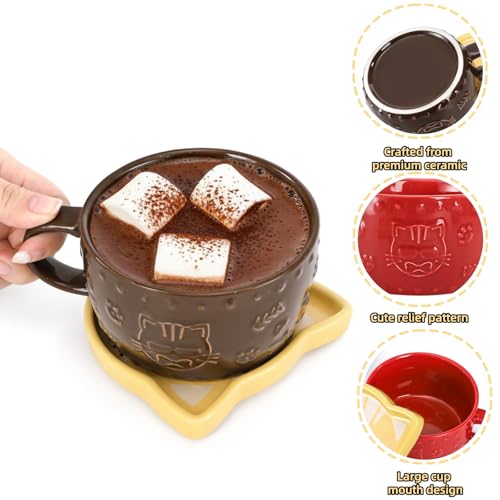 Set de 2 Tazas de Cerámica con Tapa Diseño Gato miniatura 3