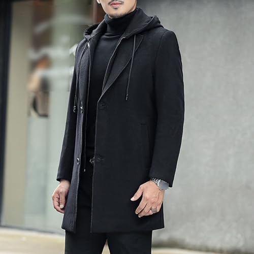 JEKE-DG Men's Single-Breasted Wool Hooded Coat Casual Mid-Long Trench Coat With Detachable Hoodie Overcoat2