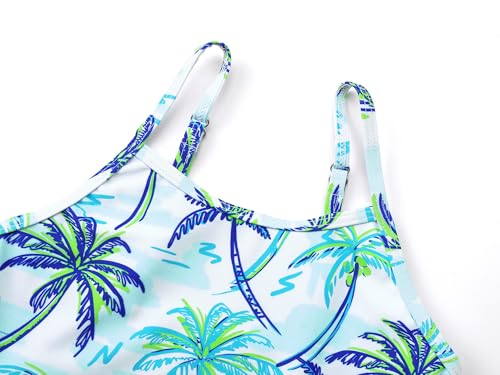 Image of Girls One Piece Swimsuits Adjustable Double Strap for Kids Palm Tree Print Toddler Bathing Suit Size 2T-10