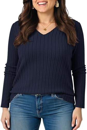 TIANZHU Women's Plus Size Tops V Neck Lightweight Blouse Long Sleeve Tunic Sweater for Casual Going Out XL-4XL