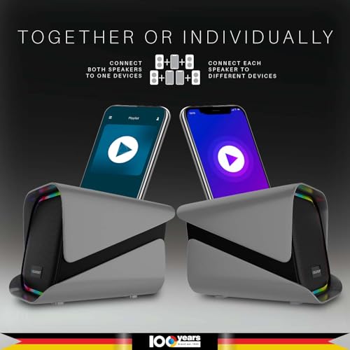 Image of Blaupunkt T.W.I.N.Z Bookshelf Bluetooth Speaker 30W RMS with TWS Stereo, RGB Lights, 4000mAh Battery, PC Speaker for Gaming & Entertainment, Wide Compatibility with Laptop, Mobile & Tablet (Grey)