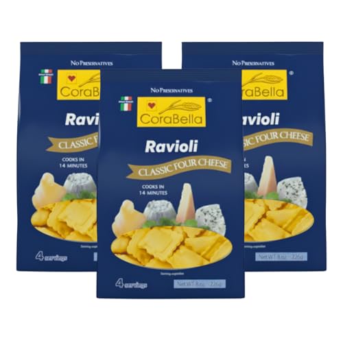 Corabella Four Cheese Ravioli, 3 Pack – Authentic Italian-Style Pasta Filled with Ricotta, Parmesan, Romano & Mozzarella – Easy 14-Minute Meal, Serve with Your Favorite Sauce