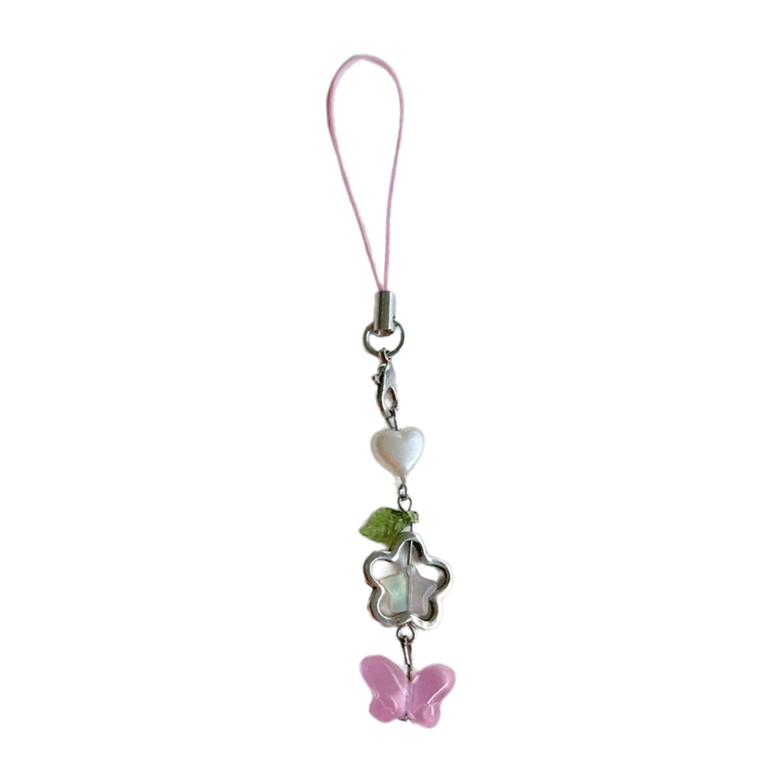 NEWFT Beaded Cellphone Chain Flower and Butterfly Charm Keychain Accessory