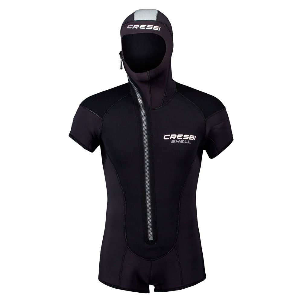 Cressi Crg1B Men Shell Jacket Multi Thickness Man Jacket W/Hood Man- Premium Neoprene 5mm - Black, Small/2