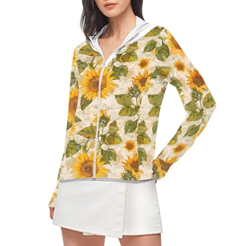 Ystardream Womens Spf 50 Shirts Long Sleeve Lightweight Elegant Sunflower Lightweight Jackets for Women Casual Hiking Outdoor Full Zip Tops for Summer/Spring/Auyumn