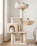 Heybly Cat Tree with Toy, Cat Tower condo for Indoor Cats, Cat House with Padded Plush Perch, Cozy Hammock and Sisal Scratching Posts, Beige S HCT004SM