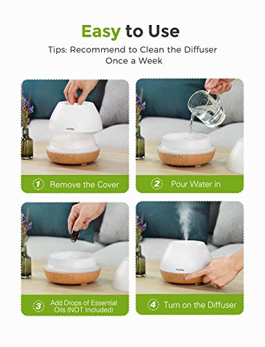 Homasy Essential Oil Diffuser, 500ml Aroma Diffuser Humidifier for Large Room with Timer, Fragrant Oil Humidifier Vaporizer with 8 LED Colors and Waterless Auto-Off for Home Office Bedroom-Wood Grain - Thumbnail 7