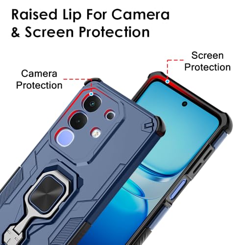 Image of TheGiftKart Tough Armor Bumper Back Case Cover for iQOO Z10x 5G / Vivo T4x 5G | Ring Holder & Kickstand In-Built | 360 Degree Protection Back Case Cover for iQOO Z10x 5G / Vivo T4x 5G (PC & TPU, Blue)