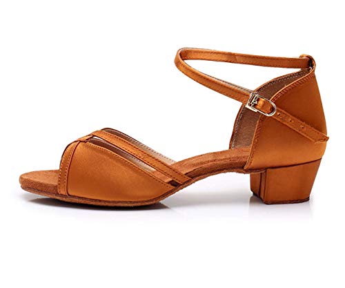 missfiona Girls Latin Dance Shoes Kids Ballroom Practice Low Heels Perfomance Satin Shoes2