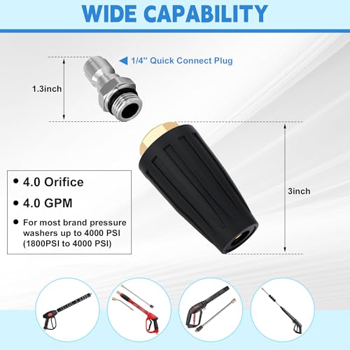 Yupjlia Turbo Nozzle Pressure Washer, Premium 4000 PSI Max Rotating Pressure Washer Nozzle Tips with 1/4 Quick Connect for Cleaning Driveway, Brick, Concrete, Patio, Vinyl Surface, 4.0 GPM 4.0 Orifice