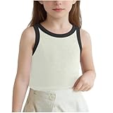 XINYUNZU Tanktop Mädchen Baumwolle Sommer Crop Tank Top Girls Leicht Shirt Ärmellos Casual Oberteile Rundhals Einfarbig Unterhemd Mode Tops für Kinder Beige 2-3 Jahre