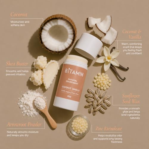 Image of Bitamin Natural Body Wash 400ml with Underarm deodorant Combo | 100% Vegan, Toxin Free Bath & Body Care | LongLasting Odour Control | Enriched with Vit E and Ceramides| Coconut Vanilla fragrance
