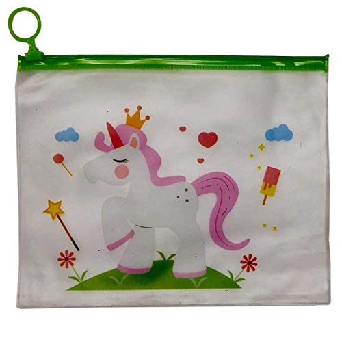Image of Crackles Cute Unicorn Transparent Multi Reusable Pouches Pencil Pouch /Case for Kids | Assorted Design -Multi Color, Pack of 6 for Birthday Return Gifts