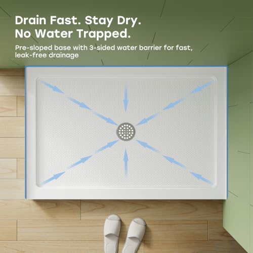 Image of HOROW 48 inch x 32 inch Shower Base, Center Drain Shower Pan, Low Profile Acrylic Base with Reinforced Fiberglass, Non-Slip Surface, Stainless Steel Drain Cover, Leak-Resistant for Bathroom