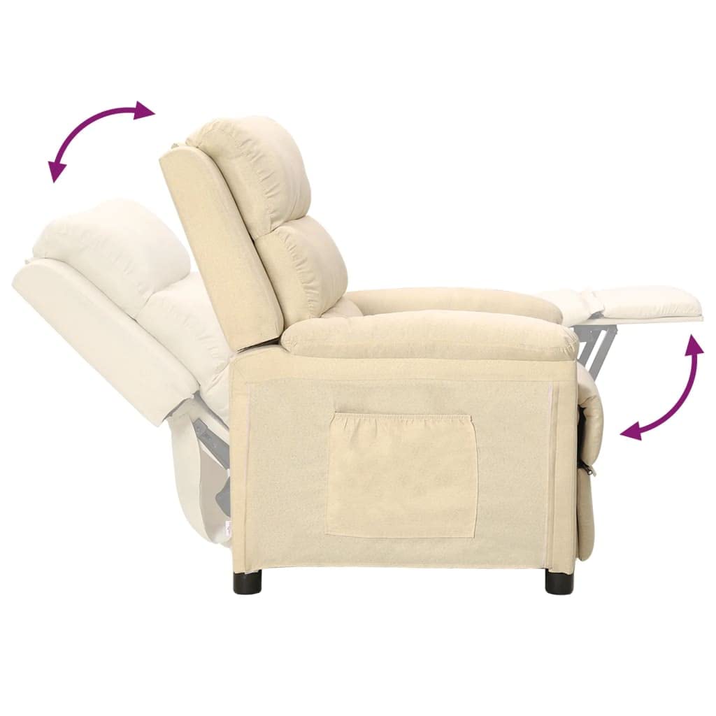 Poltrona Relax con Funzione Reclinata Manuale, Poltrona TV Regolabile in 3 Posizioni, Comoda Poltrona TV Spessa Imbottita in Tessuto Poltrona Imbottita per Soggiorno e Ufficio, Crema